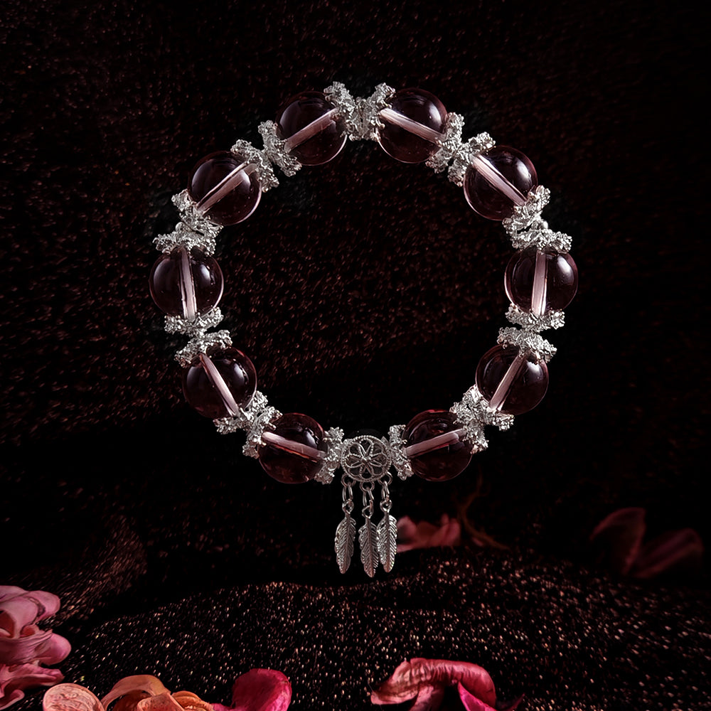 bracelet silver custom bangle real pink crystal quartz